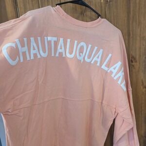 Spirit Jersey Chautauqua Lake Women Medium Peach Pink Long Sleeve Puff Print